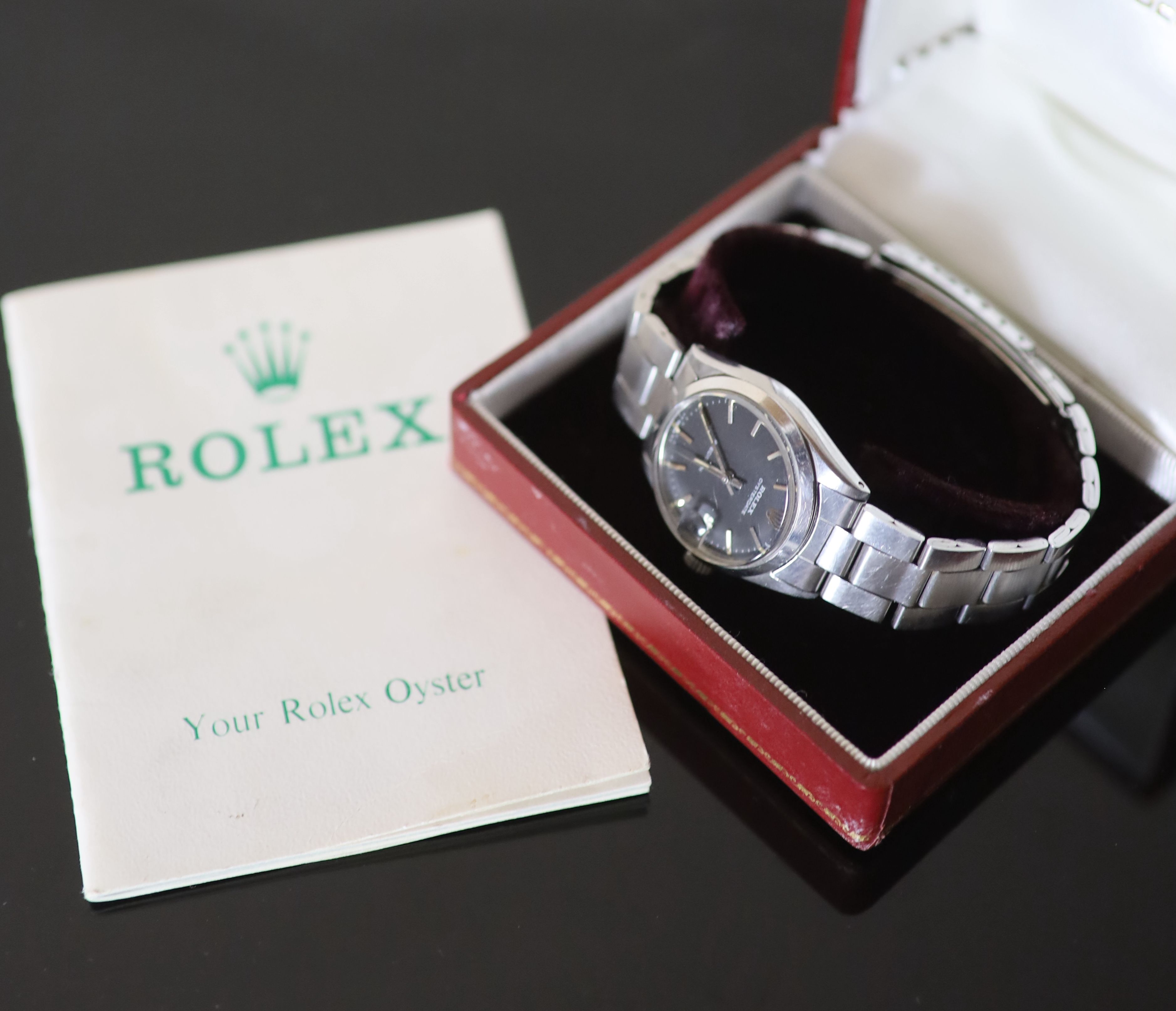 A gentlemans early 1970s stainless steel Rolex Oysterdate boys? size wrist watch,